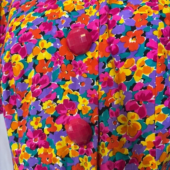 Vintage Nina Raynor 100% Silk Floral Multicolor‎ Statement Dress - Picture 9 of 13